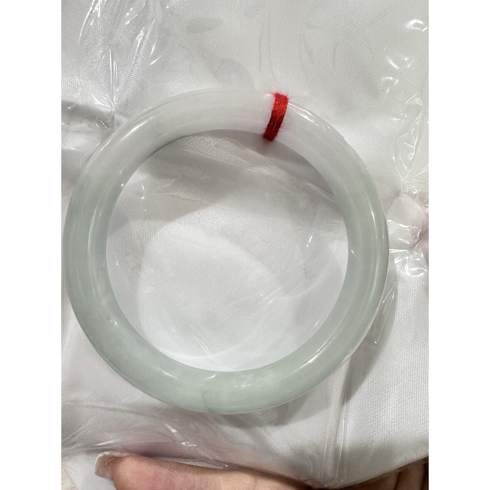 Natural Icy White Jadeite Jade Bangle with Emerald Green Patch 59.7mm-L05 - Picture 2 of 6